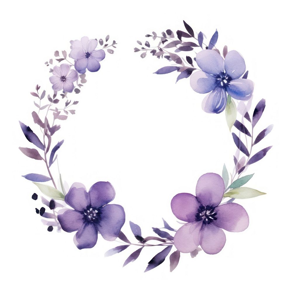 Purple flower frame watercolor pattern wreath plant.
