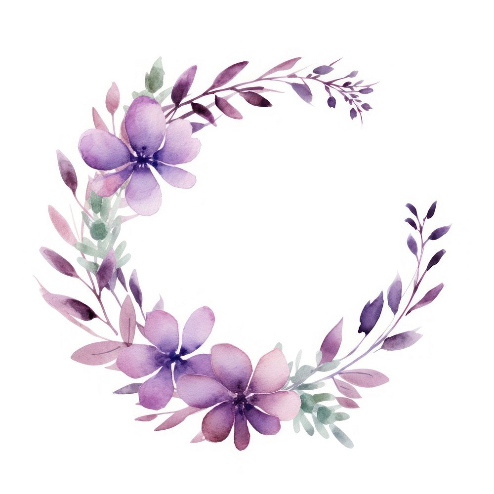 Purple flower frame watercolor pattern wreath plant.
