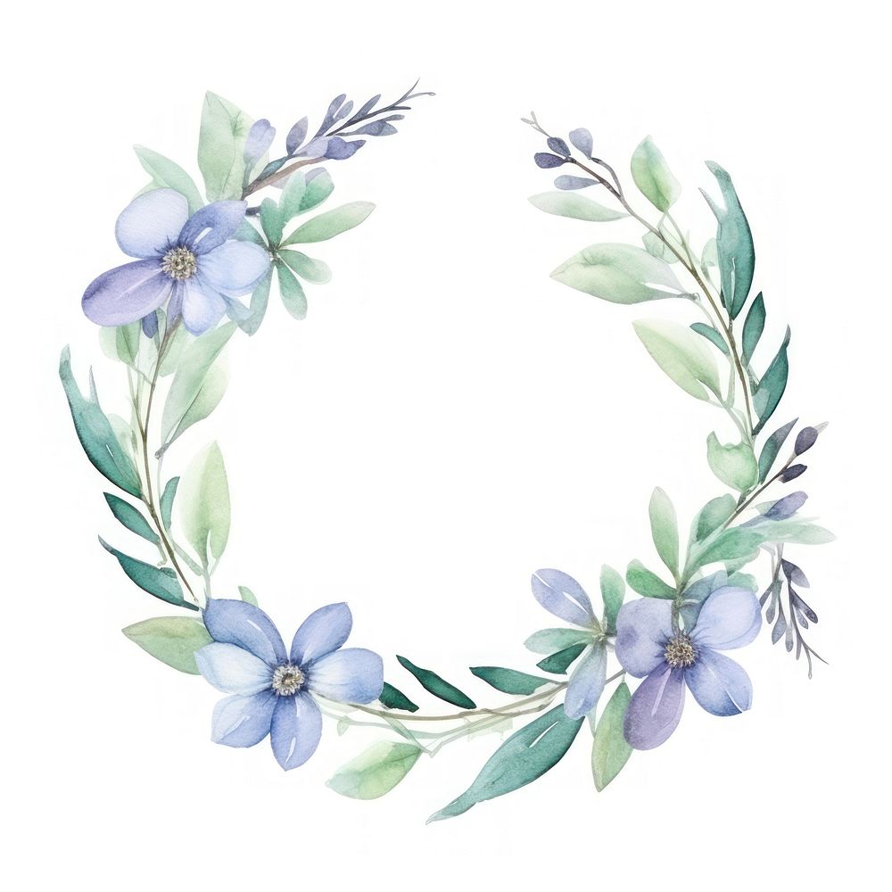Ribbons frame watercolor flower wreath plant.