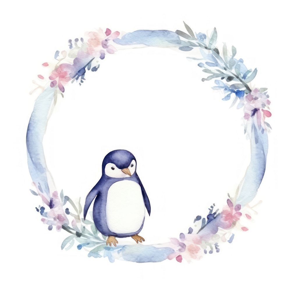 Penguin frame watercolor cartoon wreath bird.