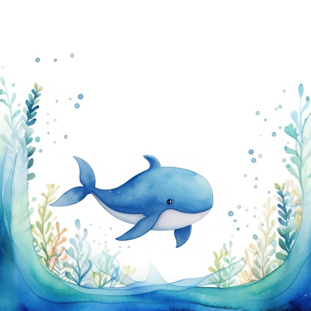 Whale frame watercolor dolphin cartoon animal.