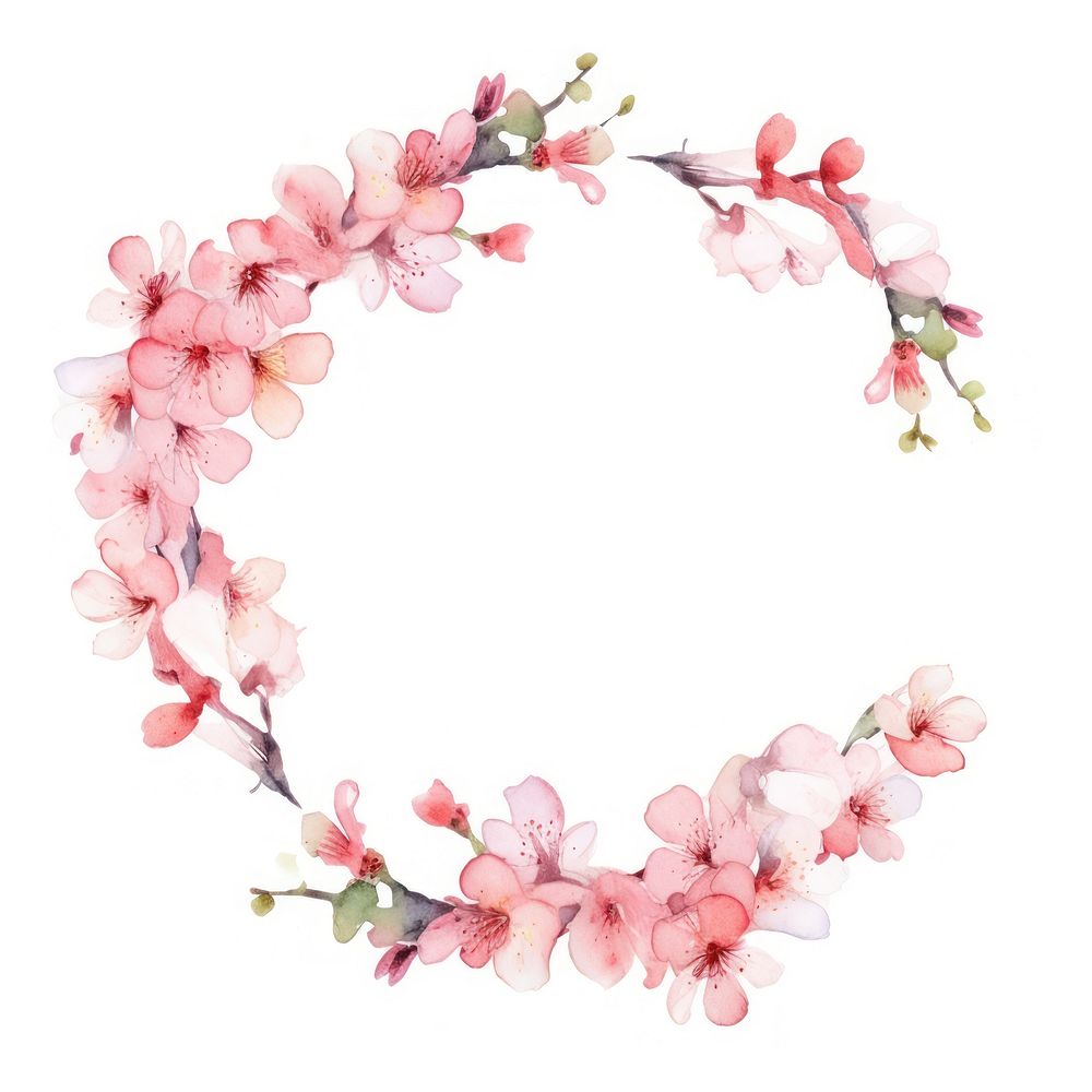 Cherry blossoms frame watercolor flower wreath petal.