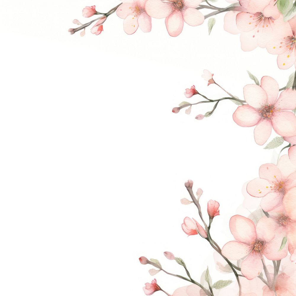 Cherry blossoms border watercolor backgrounds flower plant.