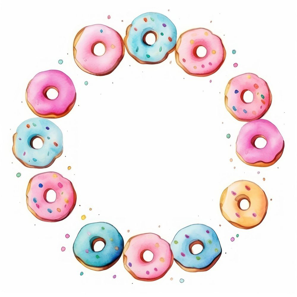 Donuts frame watercolor dessert food white background.