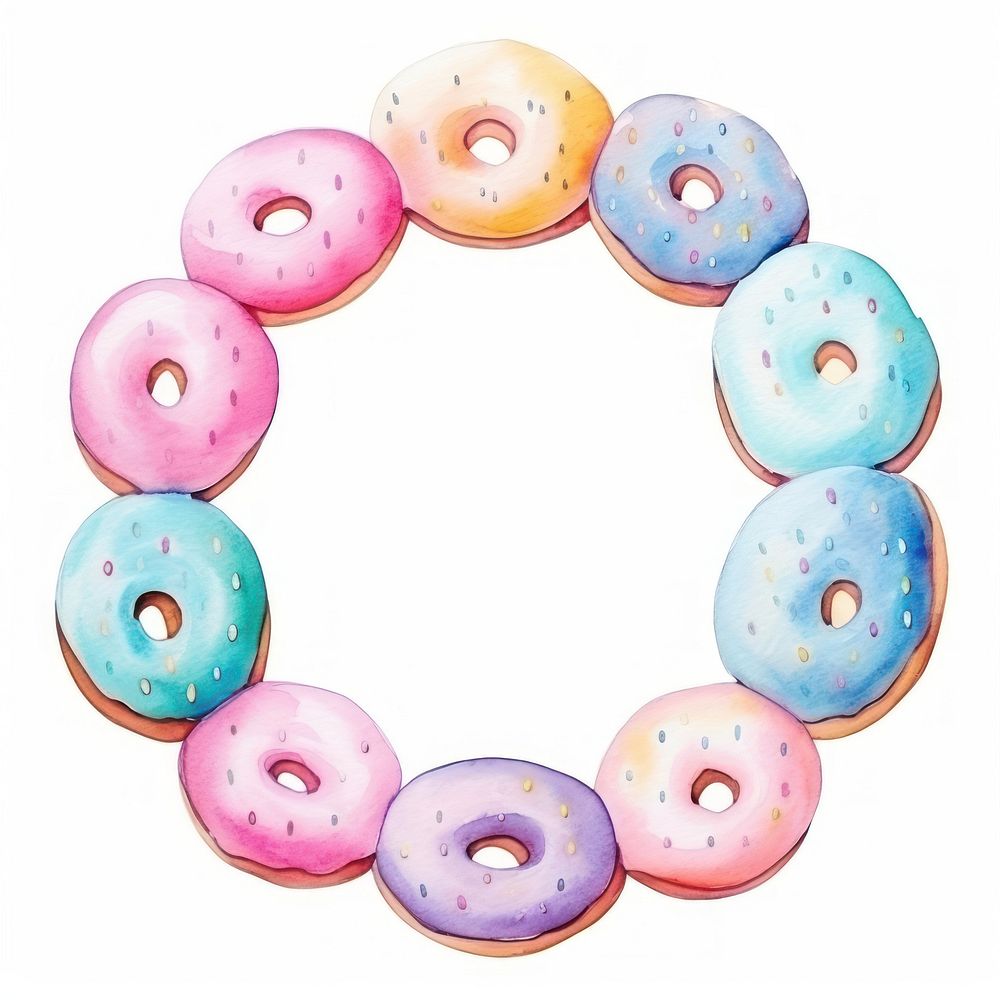 Donuts frame watercolor dessert food white background.