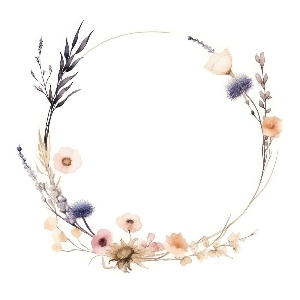 Dried flower frame watercolor wreath plant white background.