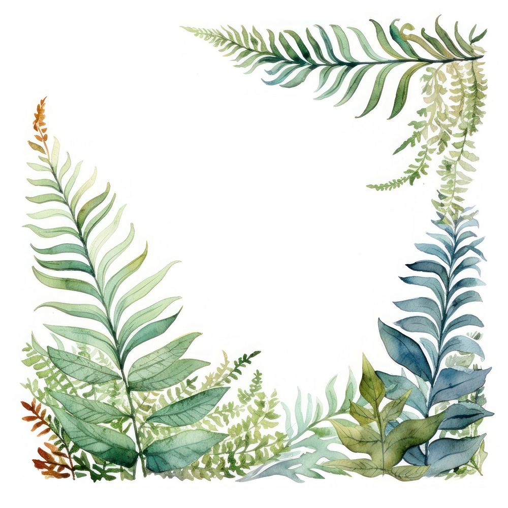 Ferns frame watercolor pattern plant herbs.