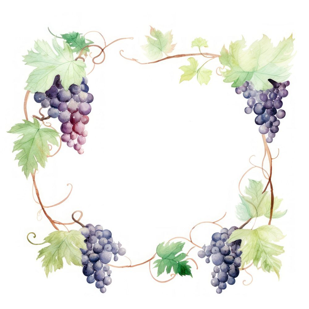 Grape vines frame watercolor grapes plant food.