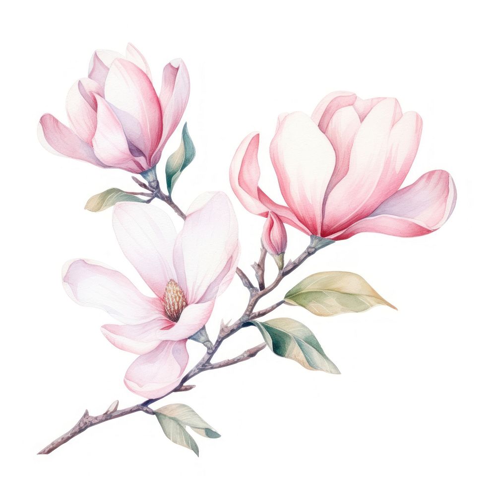 Magnolia border watercolor blossom flower plant.
