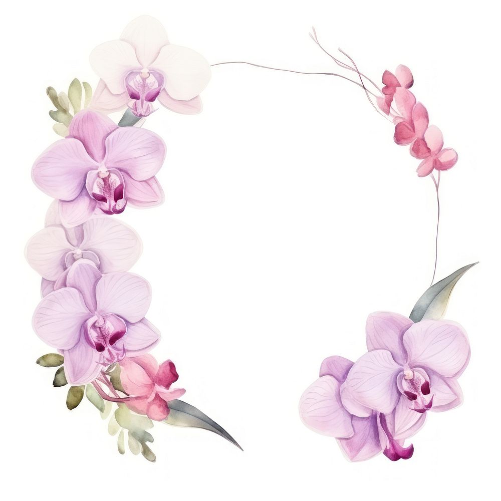 Orchid frame watercolor blossom flower wreath.