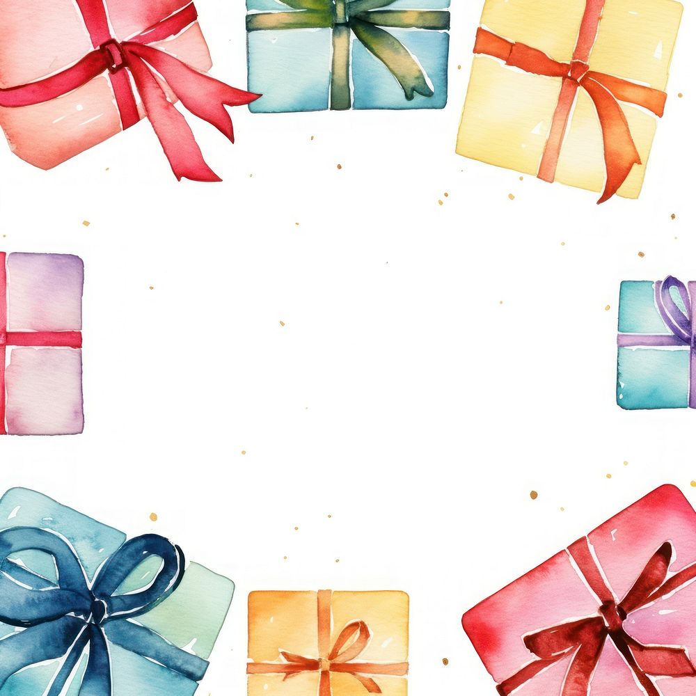 Present boxes frame watercolor backgrounds gift white background.