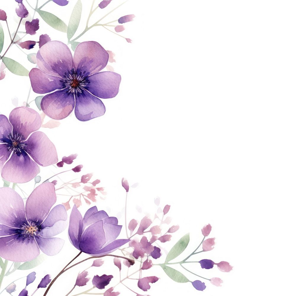 Purple flower border watercolor backgrounds pattern plant.