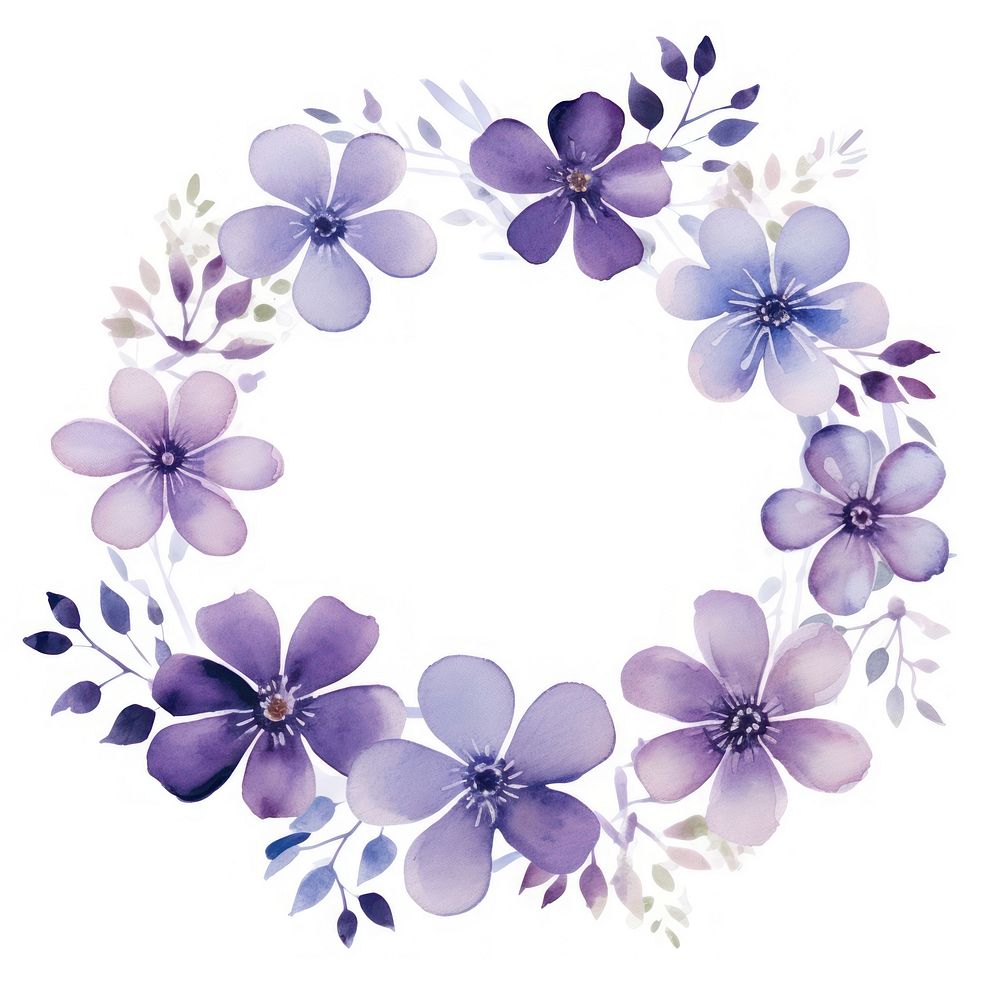 Purple flower frame watercolor pattern wreath petal.