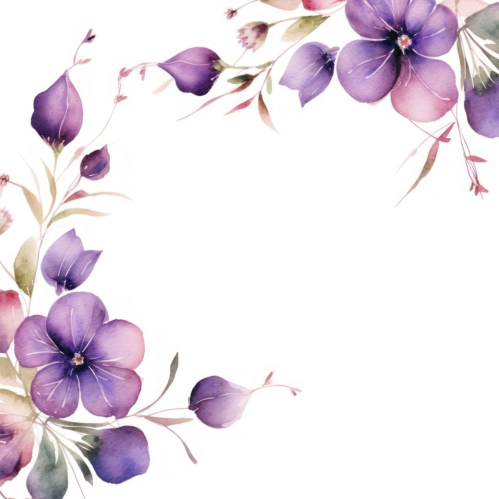 Purple flower border watercolor pattern petal plant.