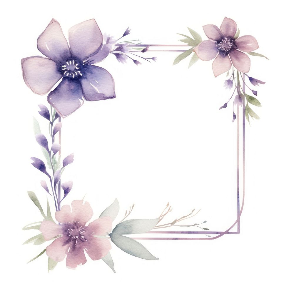 Purple flower frame watercolor wreath plant petal.
