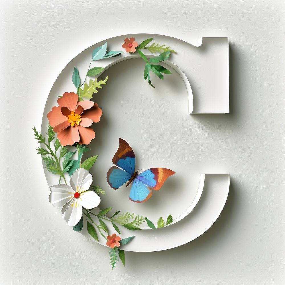 Letter C font butterfly flower creativity.