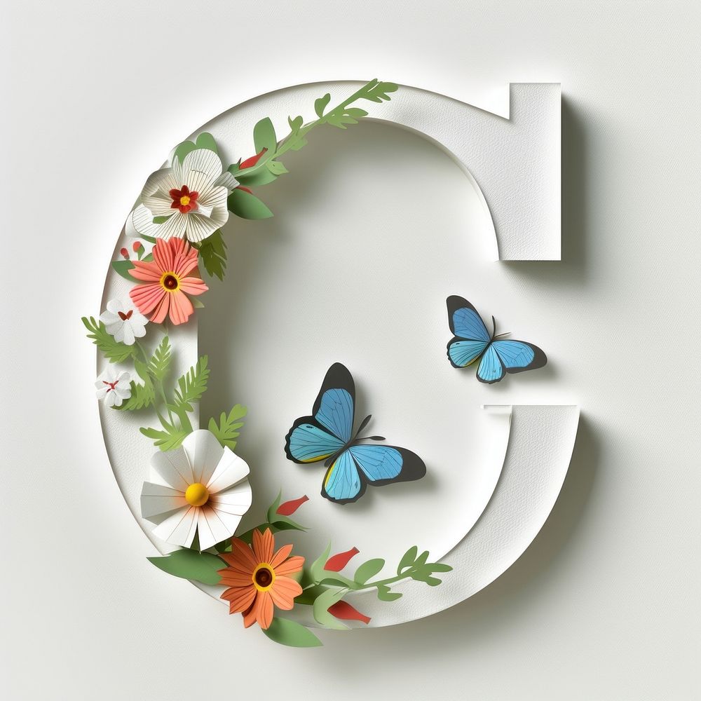 Letter C font flower butterfly plant.