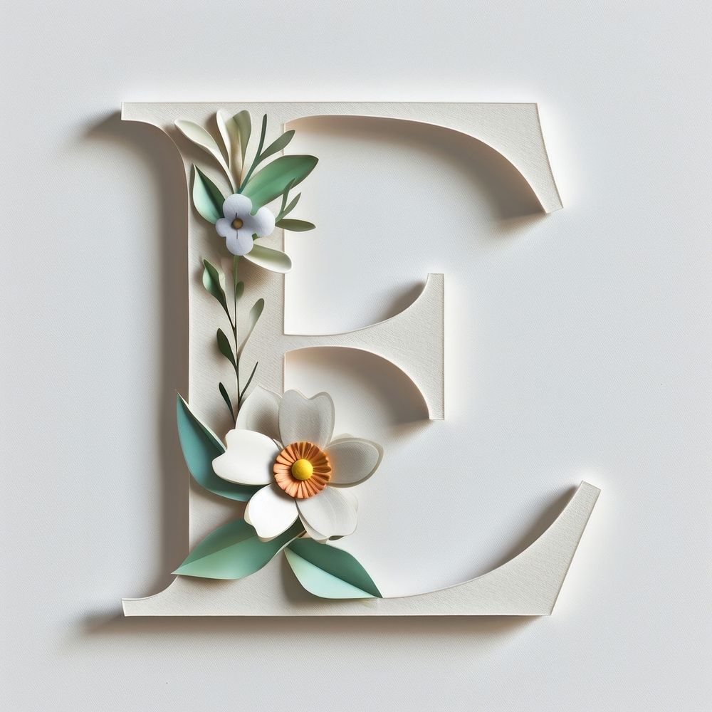 Letter E font flower white text.