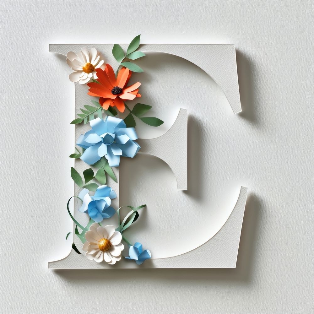 Letter E font flower white text.