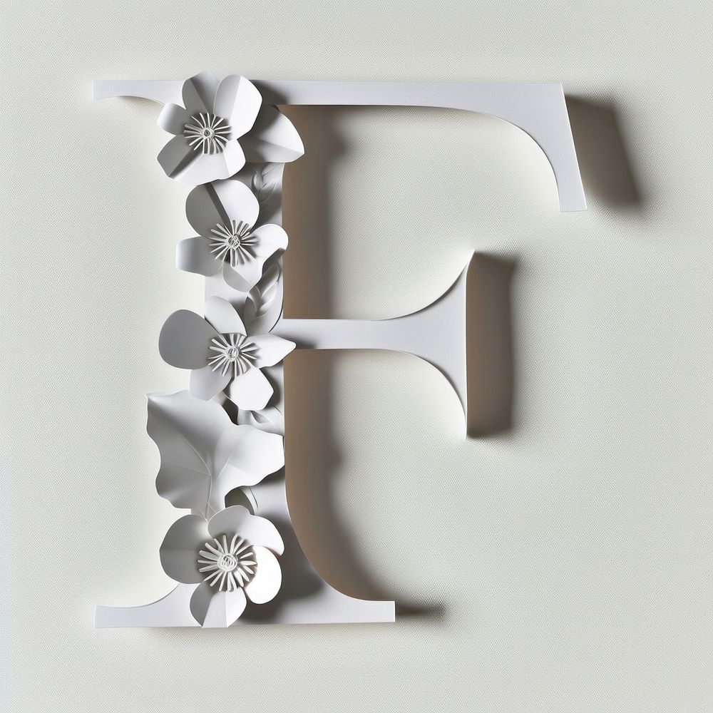 Letter F font flower white text.