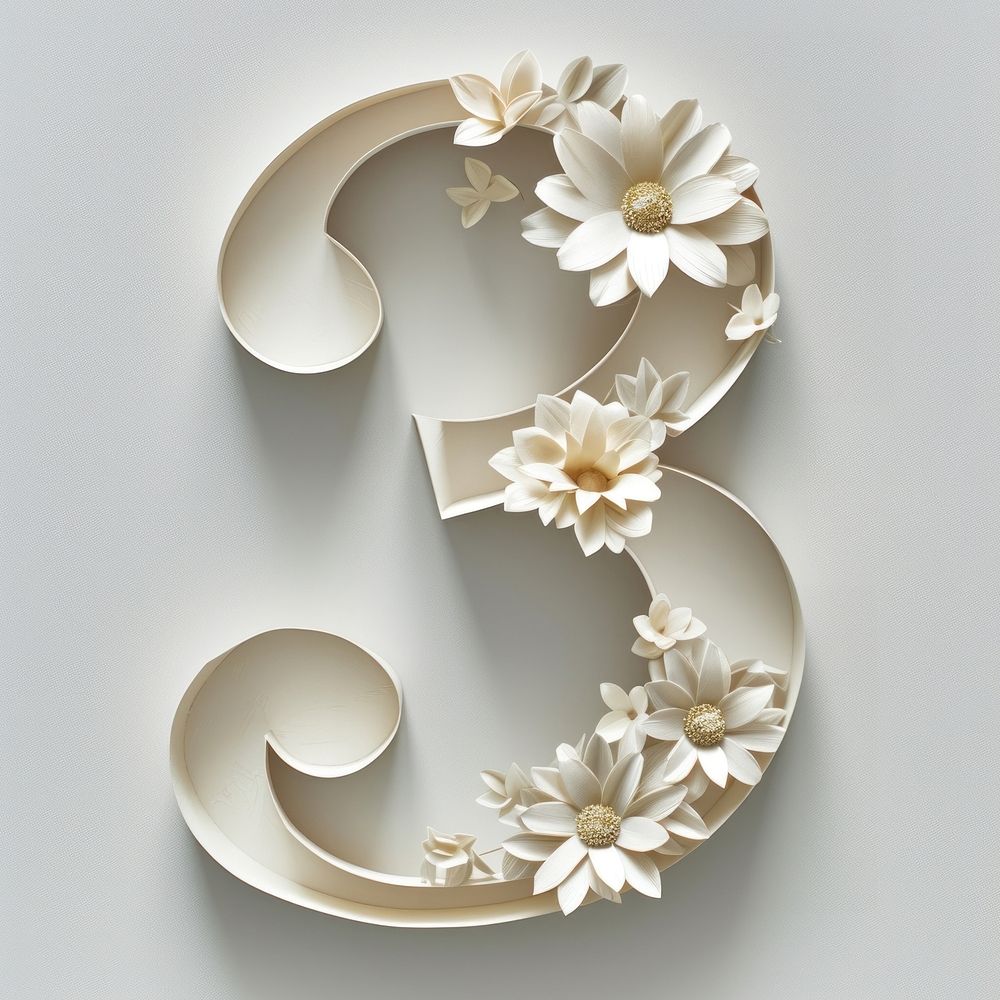 Letter number 3 flower white font.