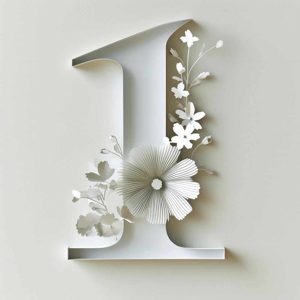 Letter Number 1 font flower number white.