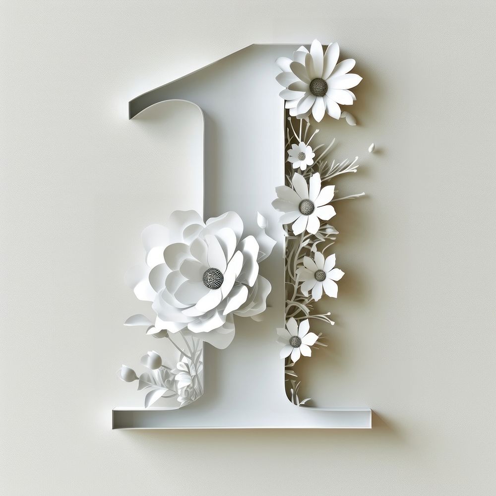 Letter Number 1 font number flower white.