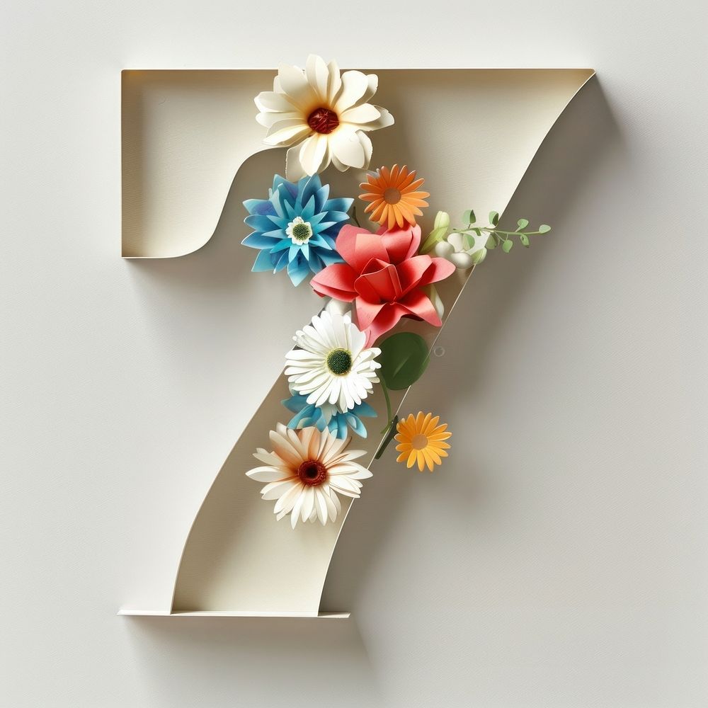 Letter number 7 font flower plant white.