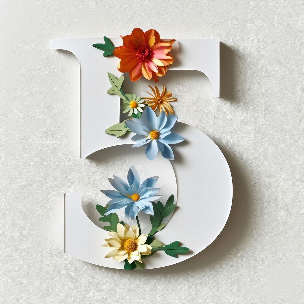 Letter number 5 alphabet flower text.