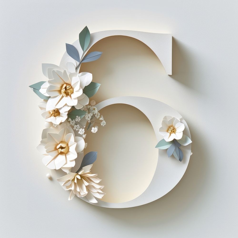 Letter number 6 font flower plant white.