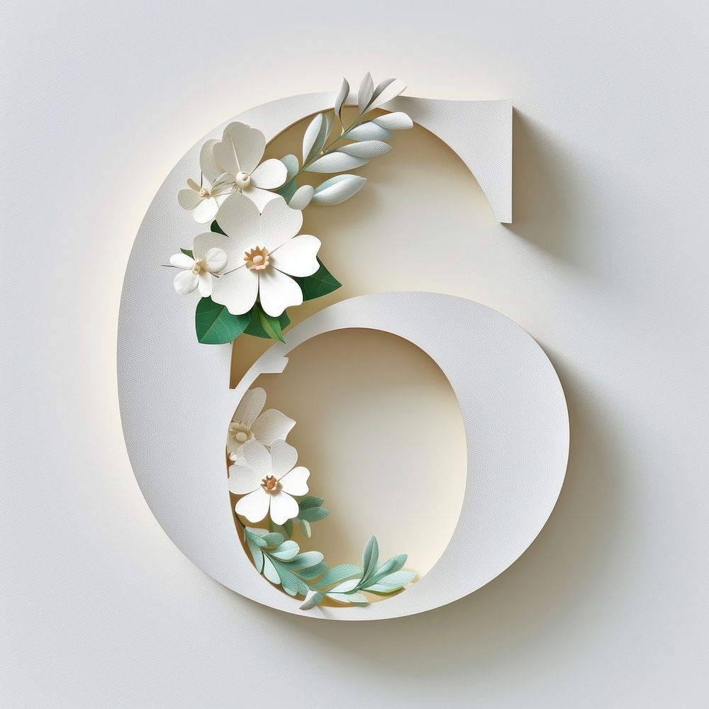 Letter number 6 font flower white art.