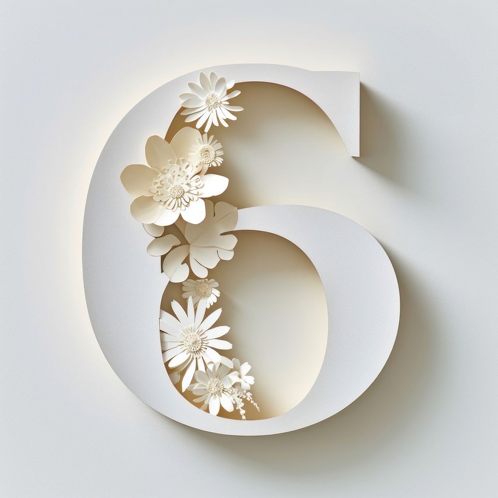 Letter number 6 font flower white creativity.