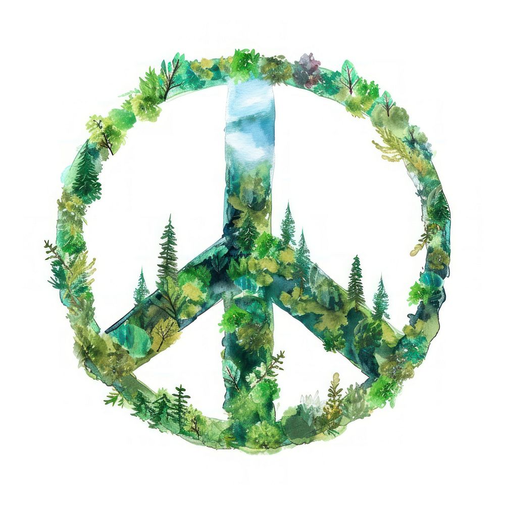 Peace Sign watercolor Forest forest plant shape.