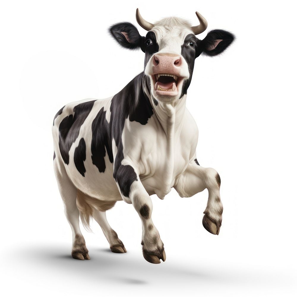 Happy smiling dancing cow livestock mammal animal.