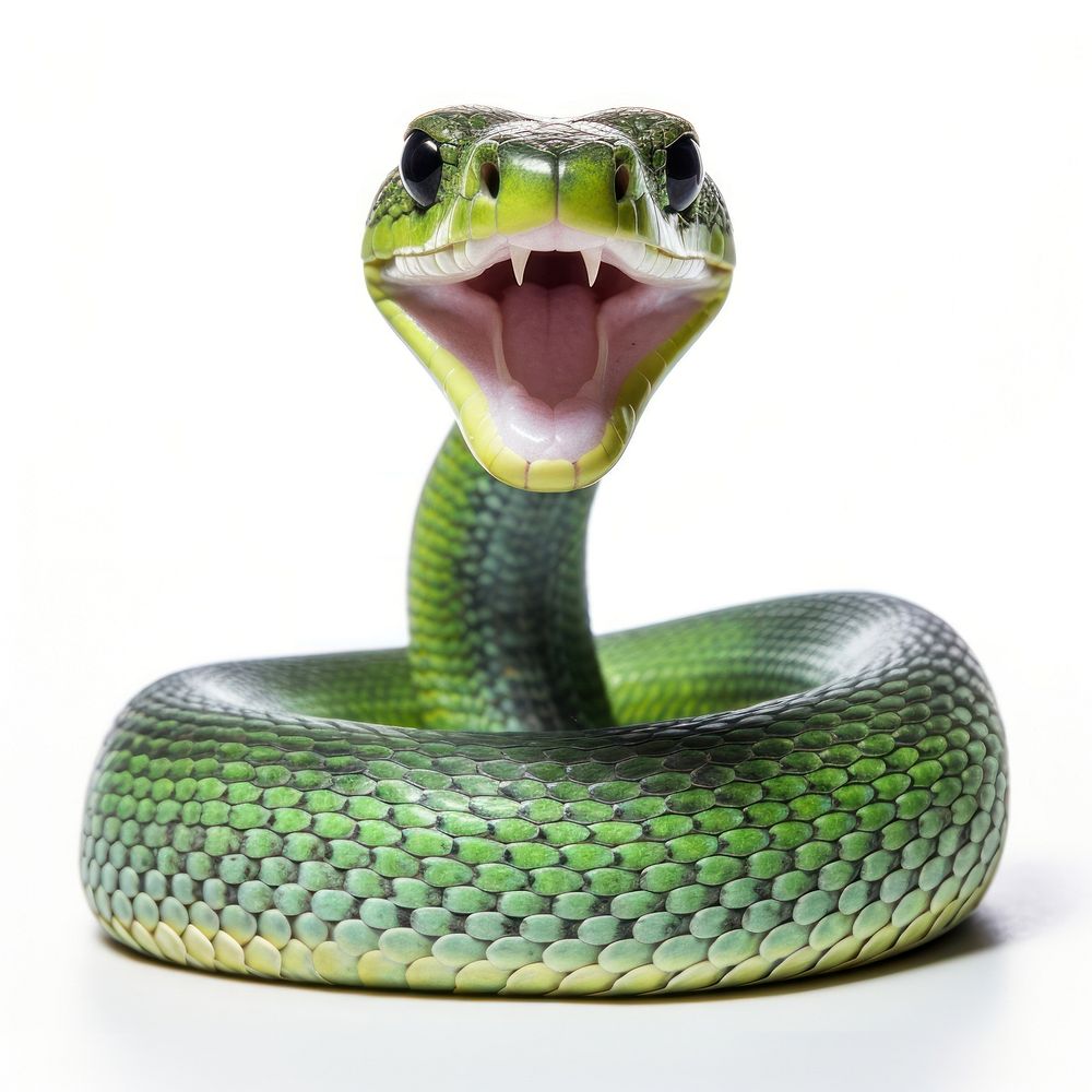 Happy smiling dancing snake reptile animal white background.