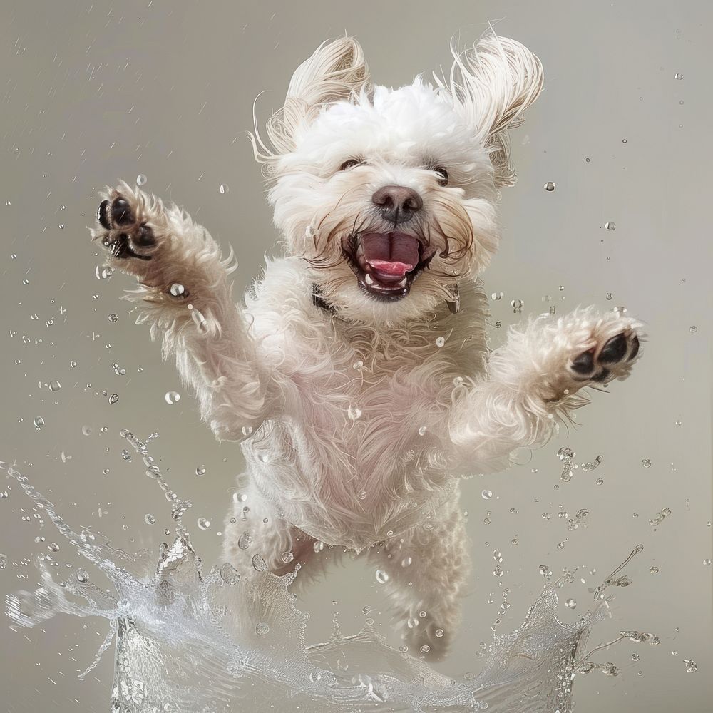 Smiling dancing puddle dog terrier mammal animal.