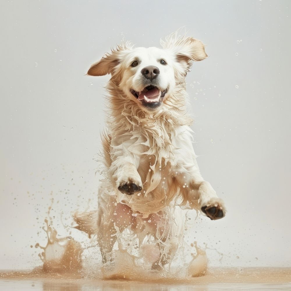 Smiling dancing puddle dog mammal animal pet.