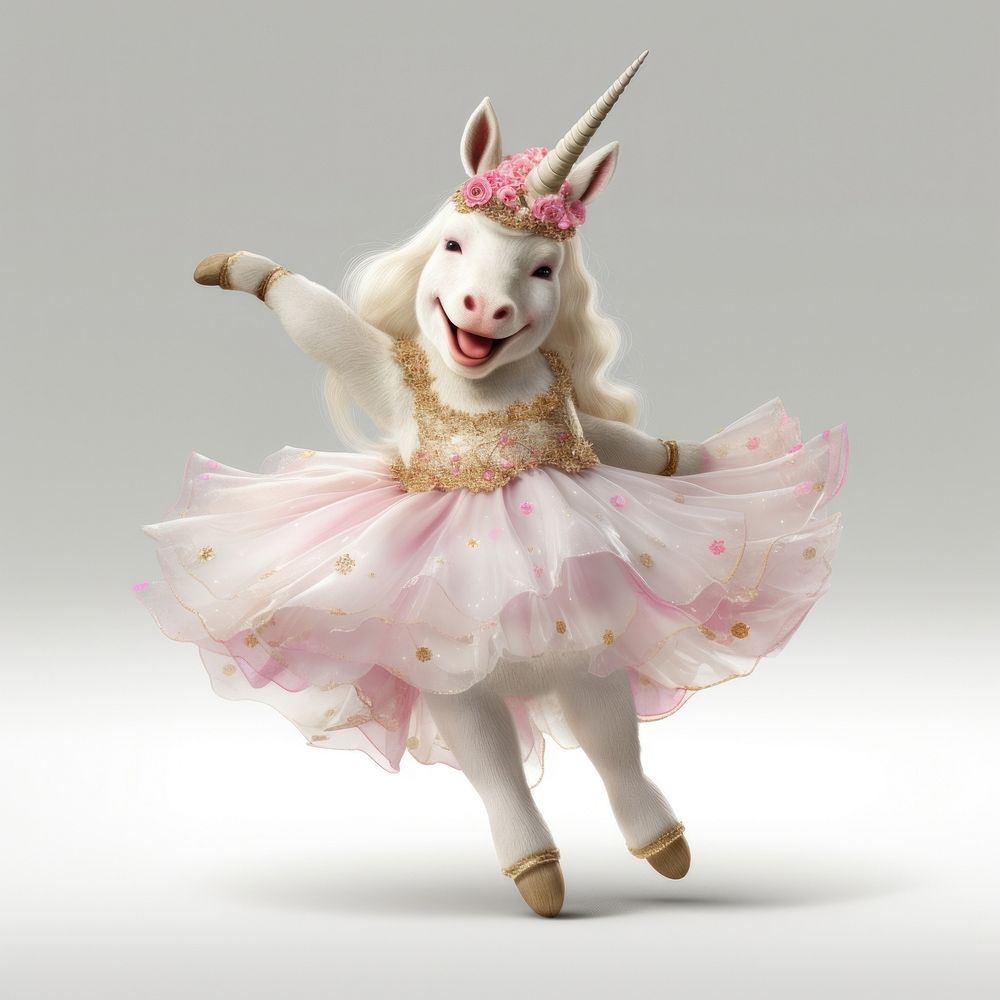 Happy smiling dancing Unicorn figurine white toy.