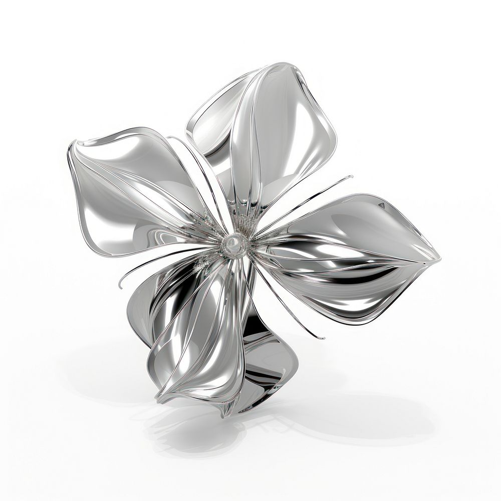 3d render of a flower in surreal abstract style jewelry brooch metal.