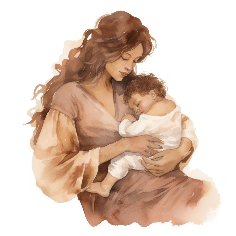 Mother with baby painting portrait art.