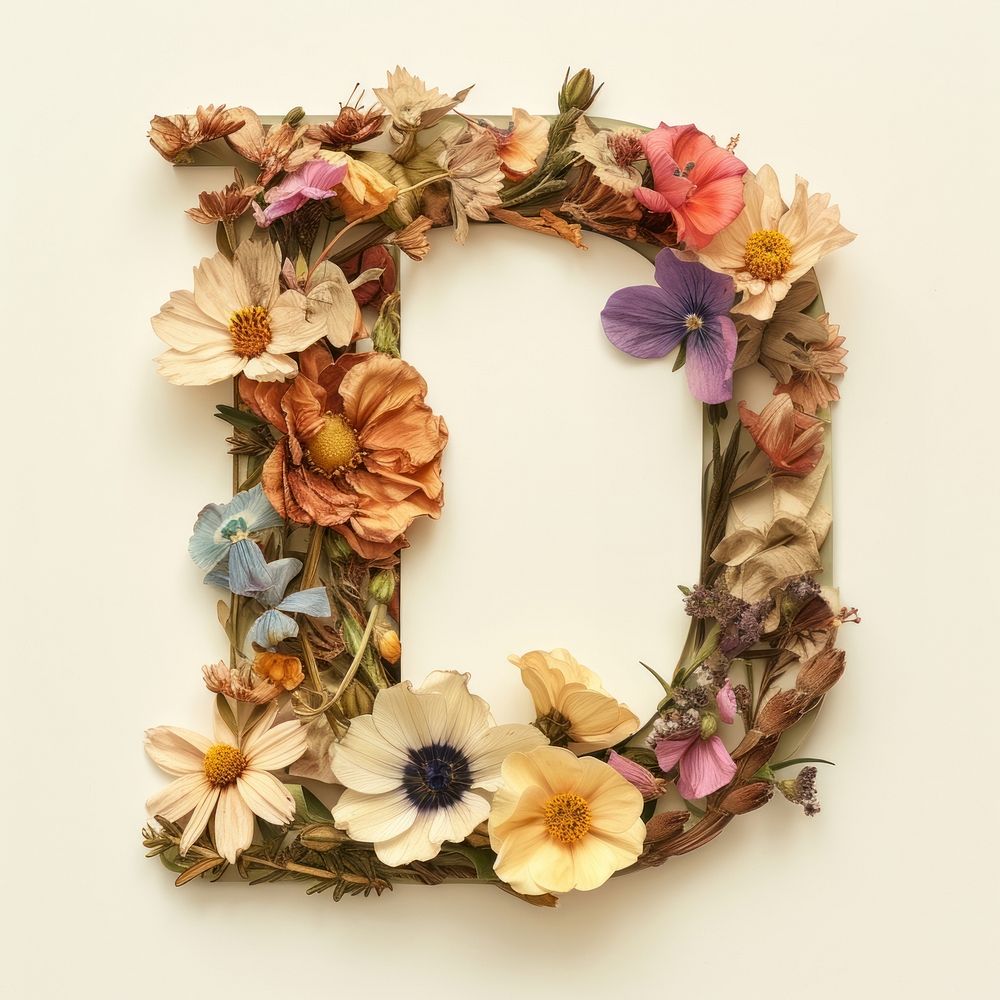 Alphabet D font flower wreath plant.