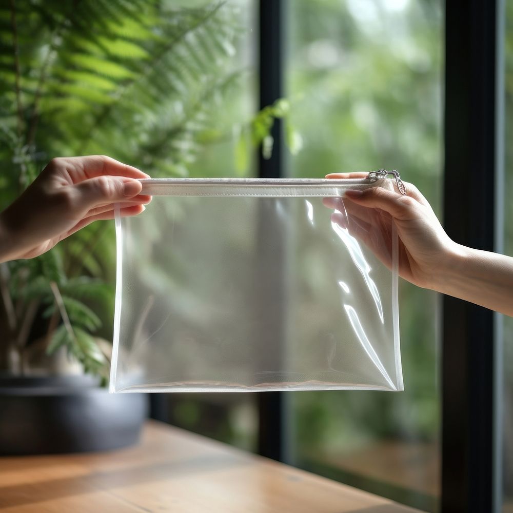 Zip bag hand transparent holding.