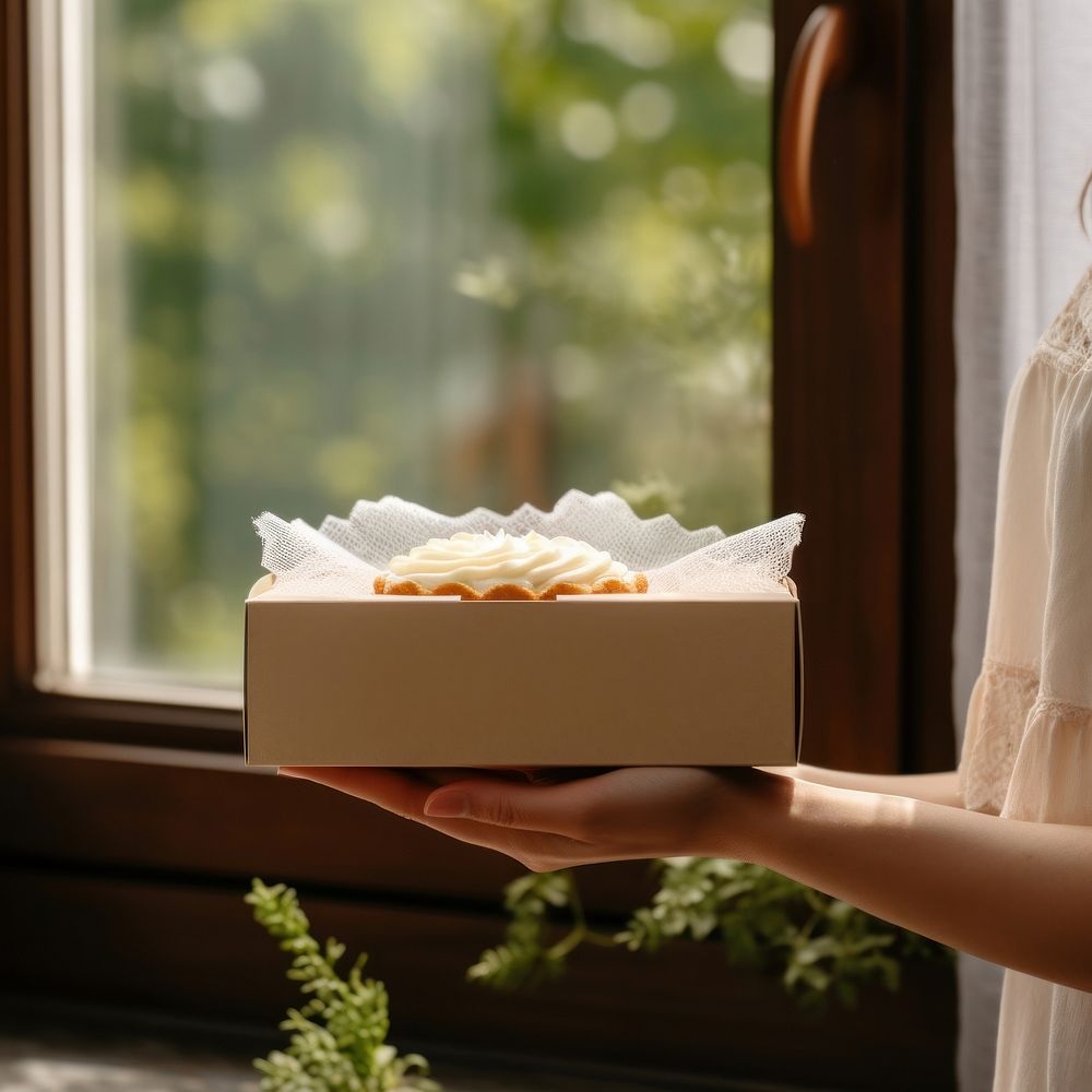 Cake window box packaging hand windowsill cardboard.