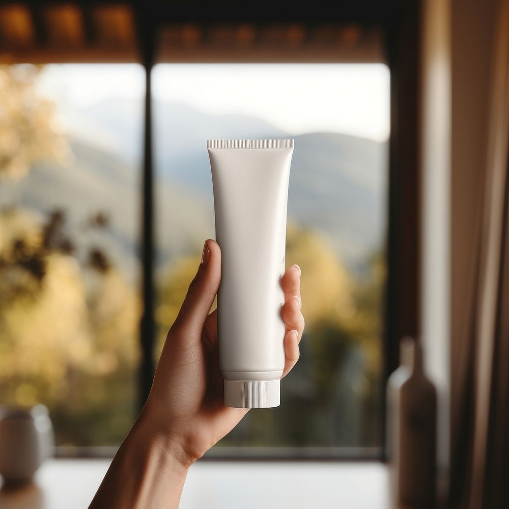 Cosmetic tube packaging window hand refreshment.