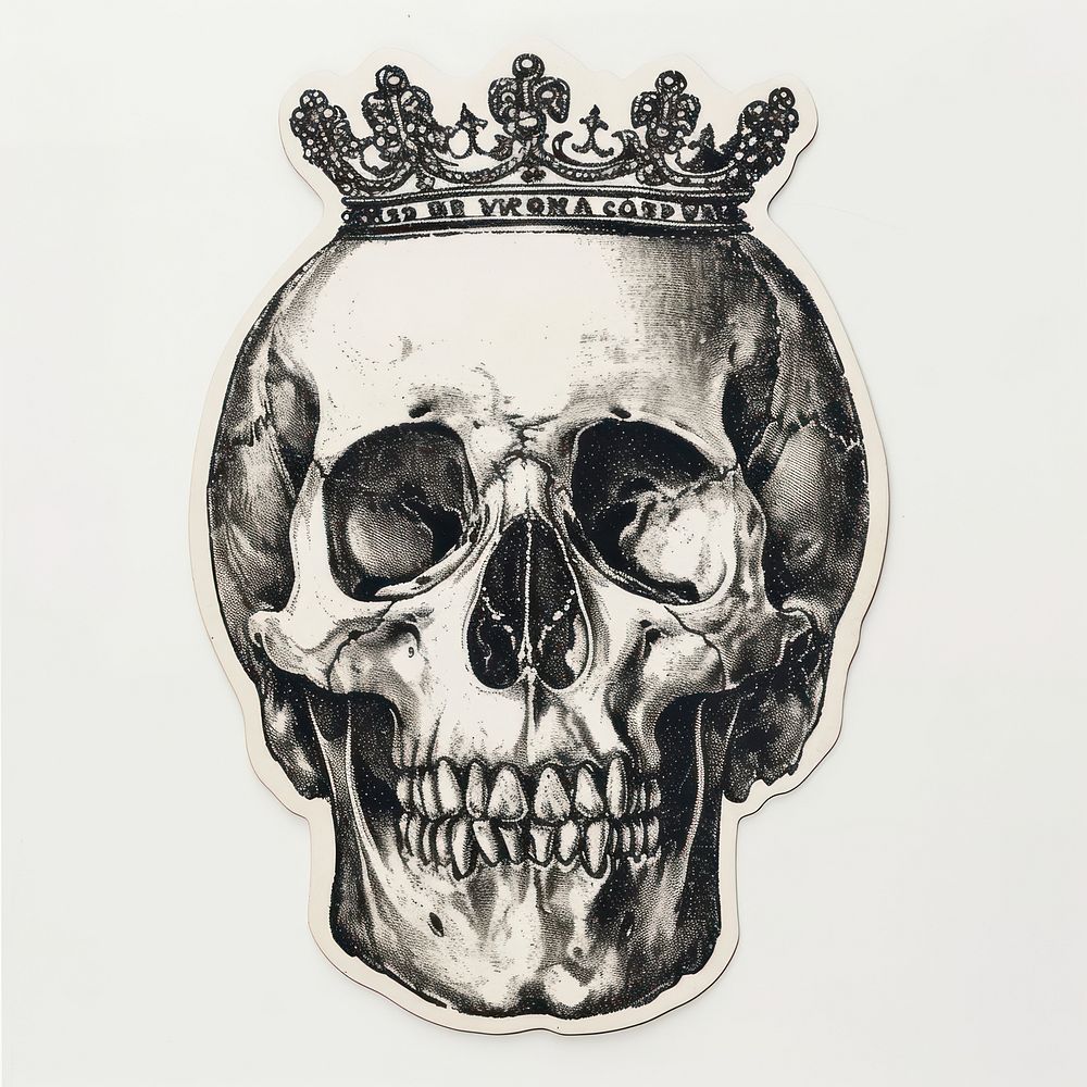 Skull wearing the crown drawing sketch art.