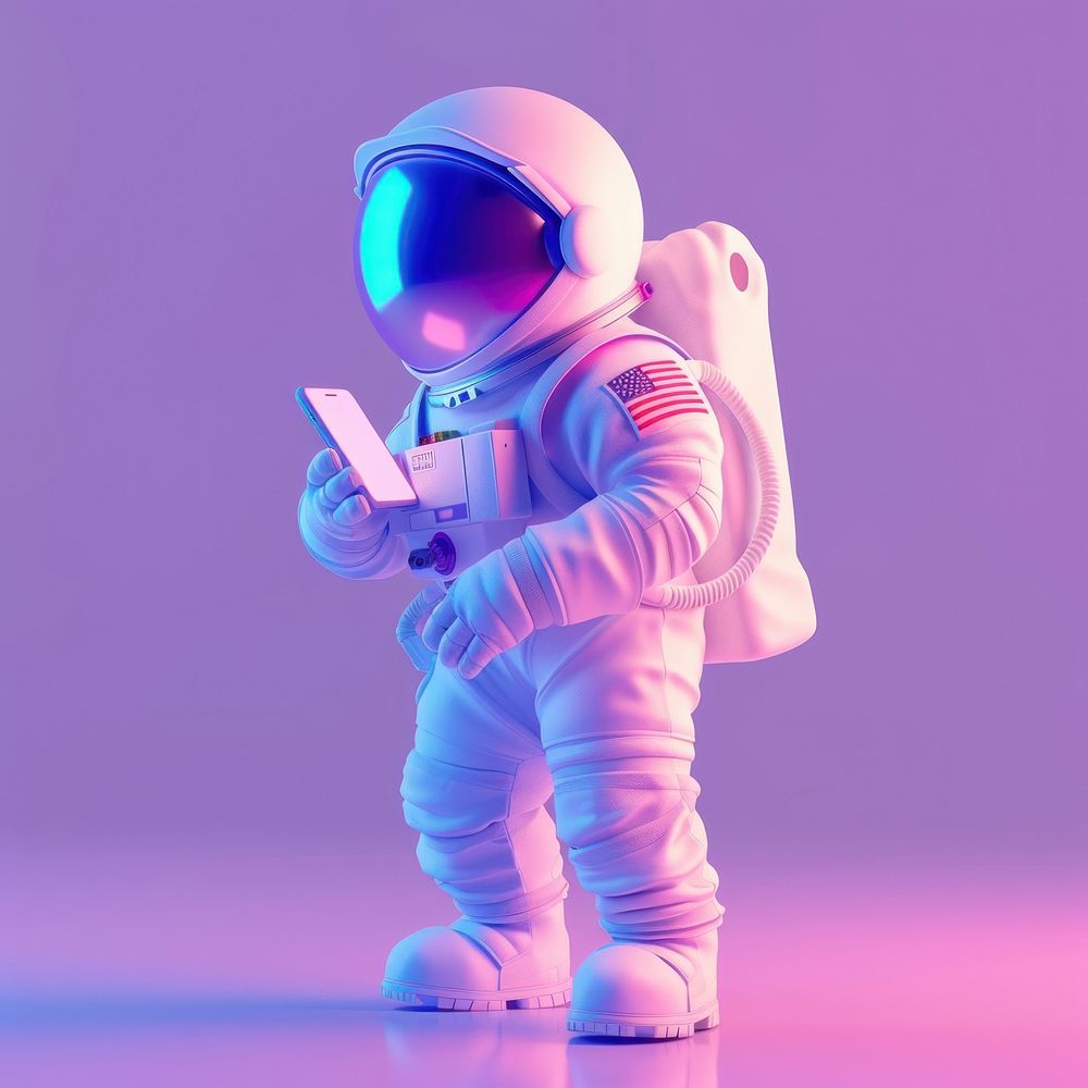 An astronaut purple phone blue.