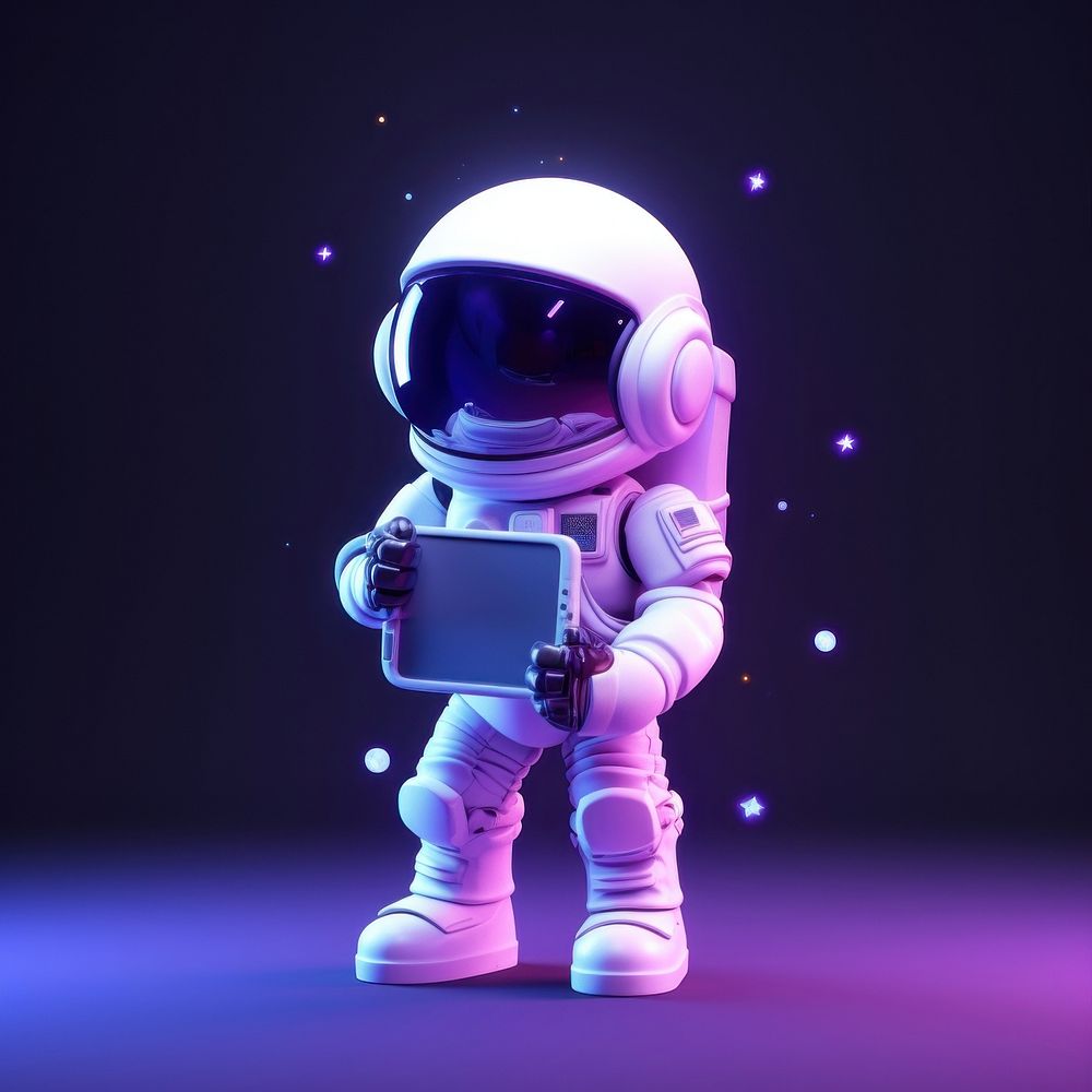 An astronaut purple blue illuminated.