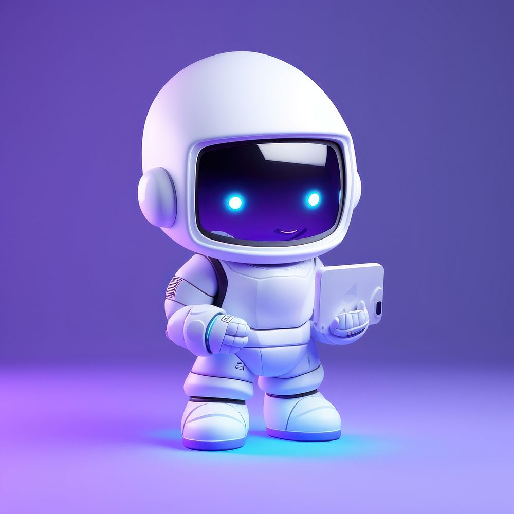 An astronaut purple robot blue.