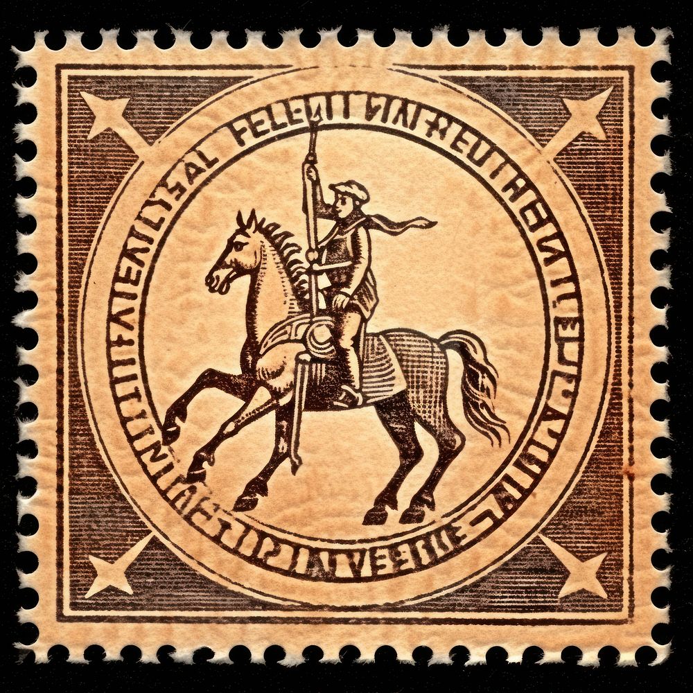 Vintage postage stamp with sagittarius animal mammal horse.