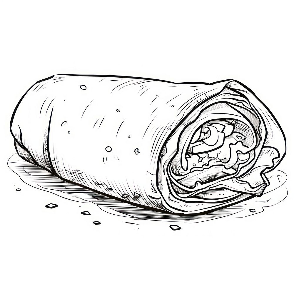 Burrito sketch drawing illustrated.